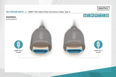 Kabel połączeniowy hybrydowy AOC HDMI 2.1 Ultra High Speed 8K/60Hz UHD HDMI A/HDMI A M/M czarny 10m Kabel połączeniowy hybrydowy AOC HDMI 2.1 Ultra High Speed 8K/60Hz UHD HDMI A/HDMI A M/M czarny 10m