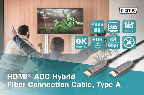 Kabel połączeniowy hybrydowy AOC HDMI 2.1 Ultra High Speed 8K/60Hz UHD HDMI A/HDMI A M/M czarny 10m Kabel połączeniowy hybrydowy AOC HDMI 2.1 Ultra High Speed 8K/60Hz UHD HDMI A/HDMI A M/M czarny 10m