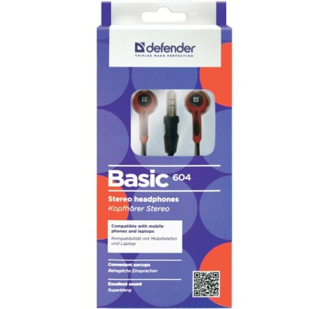 Słuchawki douszne BASIC 604 przewodowe Czarno-czerwone Słuchawki douszne BASIC 604 przewodowe Czarno-czerwone
