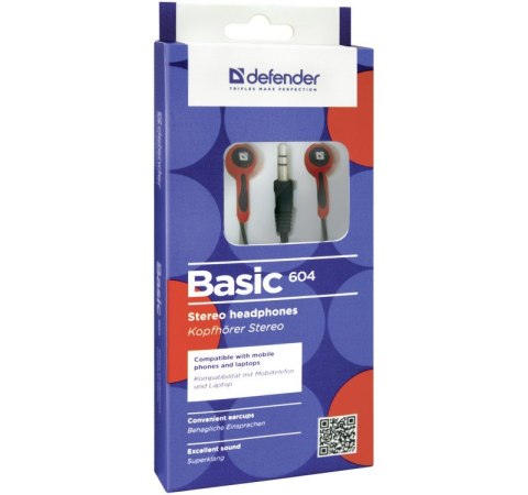 Słuchawki douszne BASIC 604 przewodowe Czarno-czerwone Słuchawki douszne BASIC 604 przewodowe Czarno-czerwone