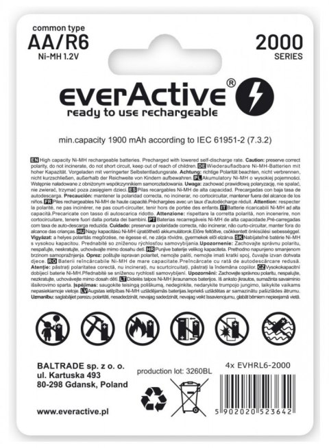 Akumulatory paluszki R6/AA 2000 mAH, blister 4 szt. Akumulatory paluszki R6/AA 2000 mAH, blister 4 szt.