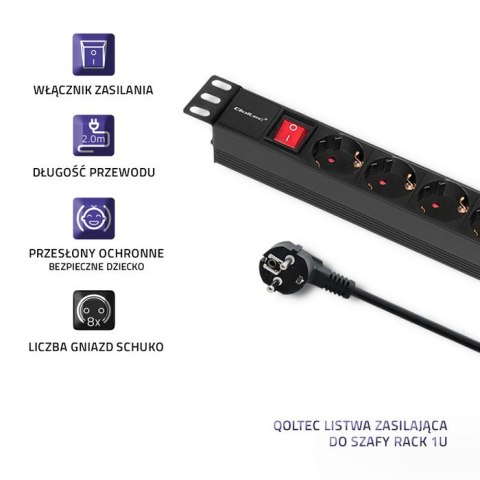 Listwa zasilająca do szafy RACK 1U | 16A | PDU | 8xSCHUKO | 2m Listwa zasilająca do szafy RACK 1U | 16A | PDU | 8xSCHUKO | 2m