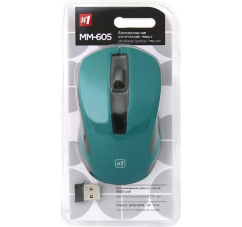 Mysz bezprzewodowa optyczna DEFENDER MM-605 RF 1200dpi 3P, turkusowa Mysz bezprzewodowa optyczna DEFENDER MM-605 RF 1200dpi 3P, turkusowa