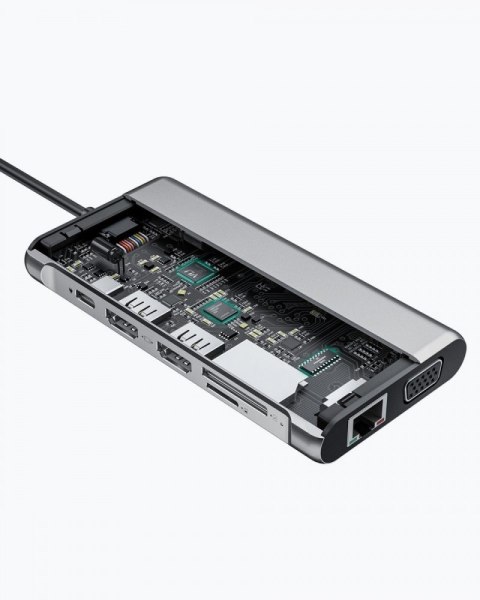 CB-C78 aluminiowy HUB USB-C | 12w1 | RJ45 Ethernet 10/100/1000Mbps | 2xUSB 3.1 | 2xUSB 2.0 | 2xHDMI 4k@30Hz | VGA | SD i microSD CB-C78 aluminiowy HUB USB-C | 12w1 | RJ45 Ethernet 10/100/1000Mbps | 2xUSB 3.1 | 2xUSB 2.0 | 2xHDMI 4k@30Hz | VGA | SD i microSD