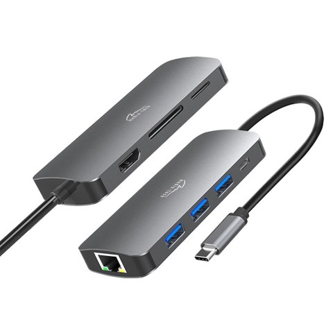 HUB USB-C 8 portów MT5044 3xUSB-A 3.0, 1xUSB-C PD, 1xRJ45, 1xHDMI 4K, 1xSD 1xMicro SD HUB USB-C 8 portów MT5044 3xUSB-A 3.0, 1xUSB-C PD, 1xRJ45, 1xHDMI 4K, 1xSD 1xMicro SD