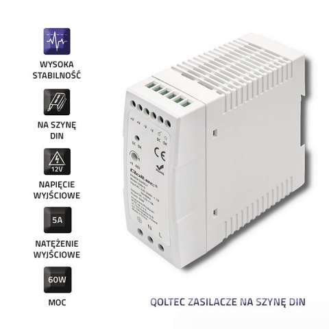 Zasilacz na szynę DIN | 60W | 12V | 5A | Biały | Slim Zasilacz na szynę DIN | 60W | 12V | 5A | Biały | Slim