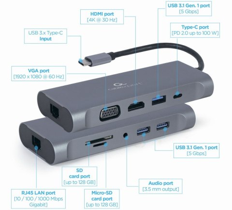 Adapter USB-C Hub USB-C PD GbE VGA HDMI 3xUSB 3.1 card audio Adapter USB-C Hub USB-C PD GbE VGA HDMI 3xUSB 3.1 card audio
