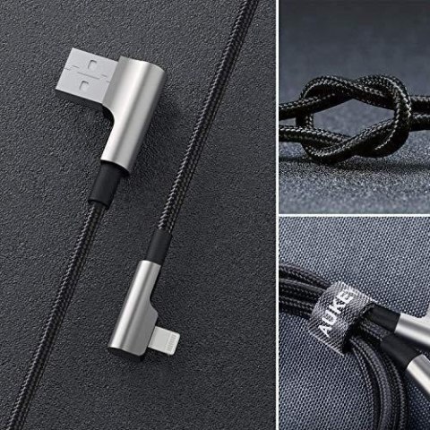 CB-AL01 Black OEM nylonowy kabel USB - Lightning | 2m | wtyki 90 stopni | certyfikat MFi CB-AL01 Black OEM nylonowy kabel USB - Lightning | 2m | wtyki 90 stopni | certyfikat MFi