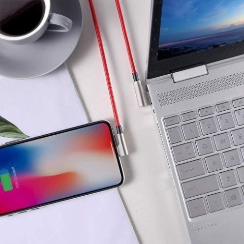 CB-AL01 Red OEM nylonowy kabel USB - Lightning | 2m | wtyki 90 stopni | certyfikat MFi CB-AL01 Red OEM nylonowy kabel USB - Lightning | 2m | wtyki 90 stopni | certyfikat MFi