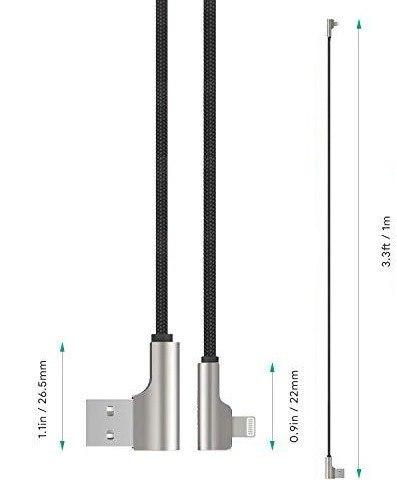 CB-AL04 Czarny OEM nylonowy kabel USB - Lightning | 1m | wtyki 90 stopni | certyfikat MFi CB-AL04 Czarny OEM nylonowy kabel USB - Lightning | 1m | wtyki 90 stopni | certyfikat MFi