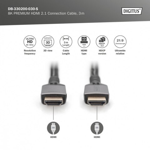 Kabel Premium połączeniowy HDMI 2.1 Ultra HighSpeed 8K60Hz UHD Typ HDMI A/A M/M 3m Czarny Kabel Premium połączeniowy HDMI 2.1 Ultra HighSpeed 8K60Hz UHD Typ HDMI A/A M/M 3m Czarny