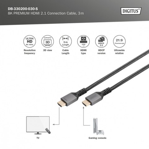 Kabel Premium połączeniowy HDMI 2.1 Ultra HighSpeed 8K60Hz UHD Typ HDMI A/A M/M 3m Czarny Kabel Premium połączeniowy HDMI 2.1 Ultra HighSpeed 8K60Hz UHD Typ HDMI A/A M/M 3m Czarny