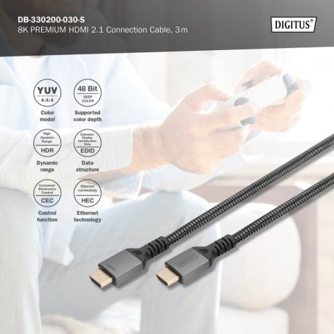 Kabel Premium połączeniowy HDMI 2.1 Ultra HighSpeed 8K60Hz UHD Typ HDMI A/A M/M 3m Czarny Kabel Premium połączeniowy HDMI 2.1 Ultra HighSpeed 8K60Hz UHD Typ HDMI A/A M/M 3m Czarny