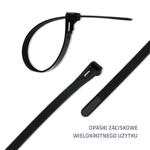 Opaski zaciskowe wielorazowe/trytytki | 7.2*250mm | Nylon UV | Czarne Opaski zaciskowe wielorazowe/trytytki | 7.2*250mm | Nylon UV | Czarne