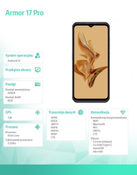 Smartfon Armor 17 Pro 6.58" 8/256GB IP68/IP69K 5280mAh DualSIM czarny Smartfon Armor 17 Pro 6.58" 8/256GB IP68/IP69K 5280mAh DualSIM czarny