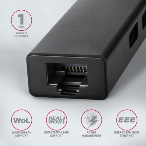 HMA-GL3A Wieloportowy hub 3x USB-A + GLAN, USB3.2 Gen 1, metalowy, 20cm USB-A kabel HMA-GL3A Wieloportowy hub 3x USB-A + GLAN, USB3.2 Gen 1, metalowy, 20cm USB-A kabel