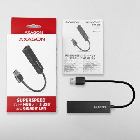 HMA-GL3A Wieloportowy hub 3x USB-A + GLAN, USB3.2 Gen 1, metalowy, 20cm USB-A kabel HMA-GL3A Wieloportowy hub 3x USB-A + GLAN, USB3.2 Gen 1, metalowy, 20cm USB-A kabel