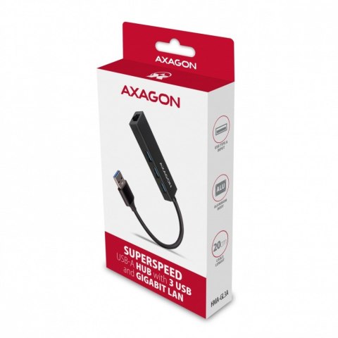 HMA-GL3A Wieloportowy hub 3x USB-A + GLAN, USB3.2 Gen 1, metalowy, 20cm USB-A kabel HMA-GL3A Wieloportowy hub 3x USB-A + GLAN, USB3.2 Gen 1, metalowy, 20cm USB-A kabel