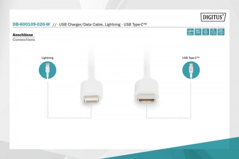 Kabel do transmisji danych/ładowania USB C/Lightning MFI 2m Biały Kabel do transmisji danych/ładowania USB C/Lightning MFI 2m Biały