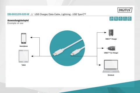Kabel do transmisji danych/ładowania USB C/Lightning MFI 2m Biały Kabel do transmisji danych/ładowania USB C/Lightning MFI 2m Biały