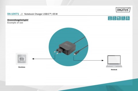Ładowarka sieciowa zasilacz 1x USB-C PD 3.0 max. 65W zintegrowany kabel 1,2m Czarna Ładowarka sieciowa zasilacz 1x USB-C PD 3.0 max. 65W zintegrowany kabel 1,2m Czarna