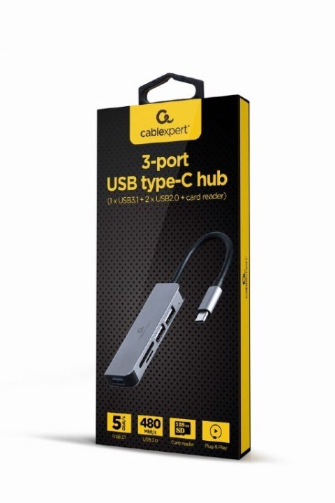 Hub 3-portowy USB-C, USB 2.0x2, USB 3.0, czytnik kart Hub 3-portowy USB-C, USB 2.0x2, USB 3.0, czytnik kart