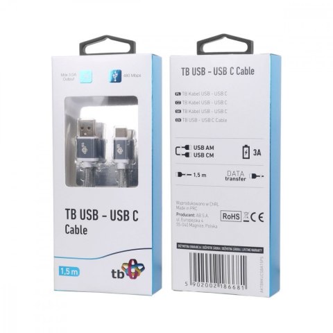 Kabel USB-USB C 1.5m szary sznurek premium Kabel USB-USB C 1.5m szary sznurek premium