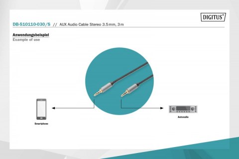 Kabel połączeniowy audio MiniJack Stereo Typ 3.5mm/3.5mm M/M nylon 3m Kabel połączeniowy audio MiniJack Stereo Typ 3.5mm/3.5mm M/M nylon 3m