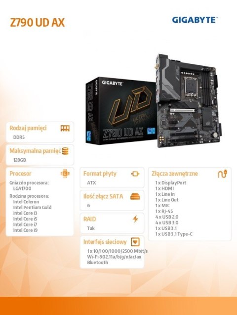 Płyta główna Z790 UD AX s1700 4DDR5 s1700 USB/DP ATX Płyta główna Z790 UD AX s1700 4DDR5 s1700 USB/DP ATX