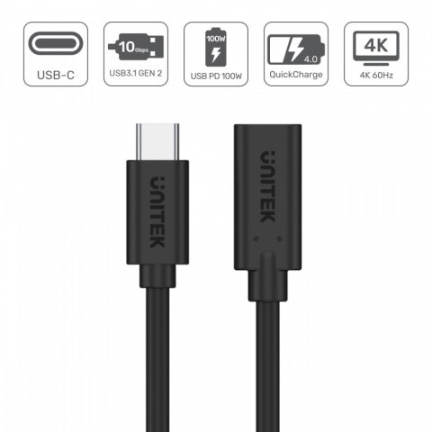 Przedłużacz USB-C 3.1 GEN 2; 4K; PD 100W; 0,5m; M/F; C14086BK Przedłużacz USB-C 3.1 GEN 2; 4K; PD 100W; 0,5m; M/F; C14086BK