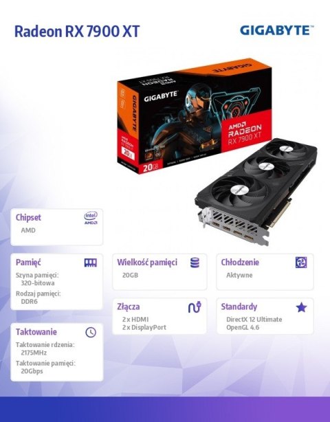 Karta graficzna Radeon RX 7900 XT GAMING OC 20 G GDDR6 320bit 2DP/2HDMI Karta graficzna Radeon RX 7900 XT GAMING OC 20 G GDDR6 320bit 2DP/2HDMI