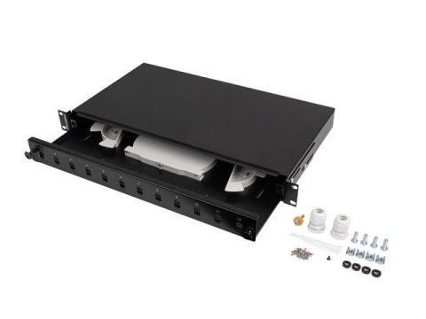 Przełącznica światłowodowa 12XSC simplex/12XLC duplex rack 19 1U czarna + akcesoria Przełącznica światłowodowa 12XSC simplex/12XLC duplex rack 19 1U czarna + akcesoria