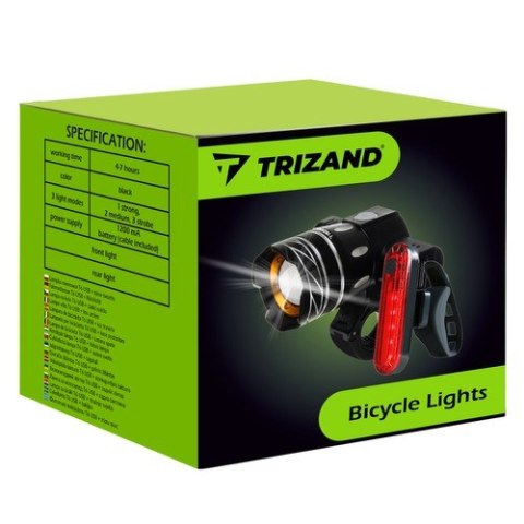Lampka rowerowa T6 USB + tylne światło 23681 Trizand Lampka rowerowa T6 USB + tylne światło 23681 Trizand