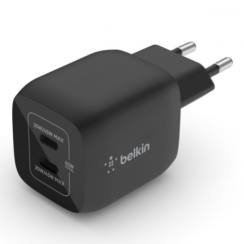 Ładowarka podwójna ścienna 45W USB-C GAN z PPS czarna Ładowarka podwójna ścienna 45W USB-C GAN z PPS czarna
