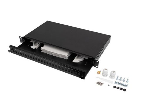 Przełącznica światłowodowa 24XSC simplex/24XLC duplex rack 19 1U czarna + akcesoria Przełącznica światłowodowa 24XSC simplex/24XLC duplex rack 19 1U czarna + akcesoria