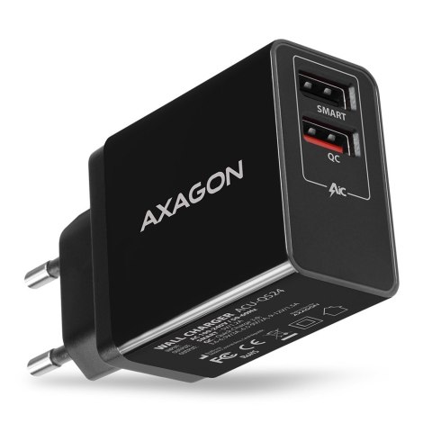 ACU-QS24 Ładowarka sieciowa QC 24W, 2x port USB--A, QC3.0/AFC/FCP + 5V/1.2A ACU-QS24 Ładowarka sieciowa QC 24W, 2x port USB--A, QC3.0/AFC/FCP + 5V/1.2A