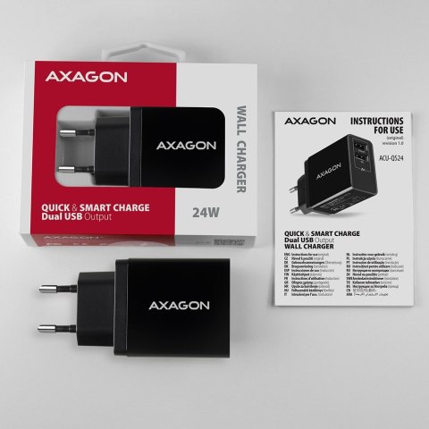 ACU-QS24 Ładowarka sieciowa QC 24W, 2x port USB--A, QC3.0/AFC/FCP + 5V/1.2A ACU-QS24 Ładowarka sieciowa QC 24W, 2x port USB--A, QC3.0/AFC/FCP + 5V/1.2A