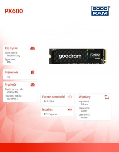 Dysk SSD PX600 1TB M.2 PCIe 4x4 NVMe 2280 Dysk SSD PX600 1TB M.2 PCIe 4x4 NVMe 2280