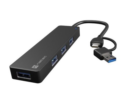Hub USB-C 4 porty Mayfly czarny + adapter USB-A Hub USB-C 4 porty Mayfly czarny + adapter USB-A