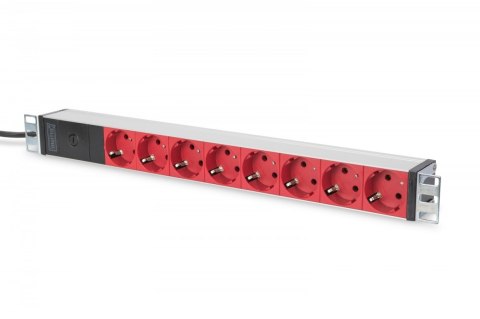 Listwa zasilająca PDU 19 cali Rack, 8x czerwone gniazdo schuko, 2.0m, 1x wtyk C14, 10A Aluminiowa Listwa zasilająca PDU 19 cali Rack, 8x czerwone gniazdo schuko, 2.0m, 1x wtyk C14, 10A Aluminiowa