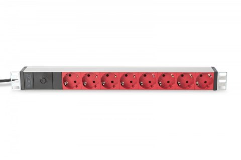 Listwa zasilająca PDU 19 cali Rack, 8x czerwone gniazdo schuko, 2.0m, 1x wtyk C14, 10A Aluminiowa Listwa zasilająca PDU 19 cali Rack, 8x czerwone gniazdo schuko, 2.0m, 1x wtyk C14, 10A Aluminiowa