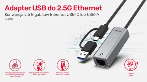 Adapter USB-A/C 3.1 GEN1 RJ45; 2,5 Gbps; U1313C Adapter USB-A/C 3.1 GEN1 RJ45; 2,5 Gbps; U1313C