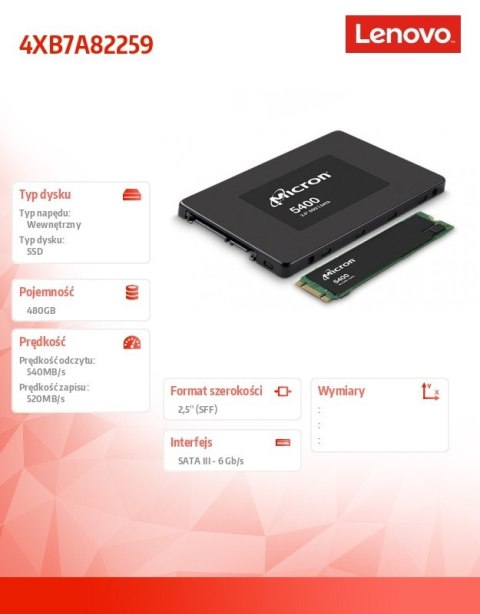 Dysk SSD 2.5 5400P 480GB RI SATA 4XB7A82259 Dysk SSD 2.5 5400P 480GB RI SATA 4XB7A82259