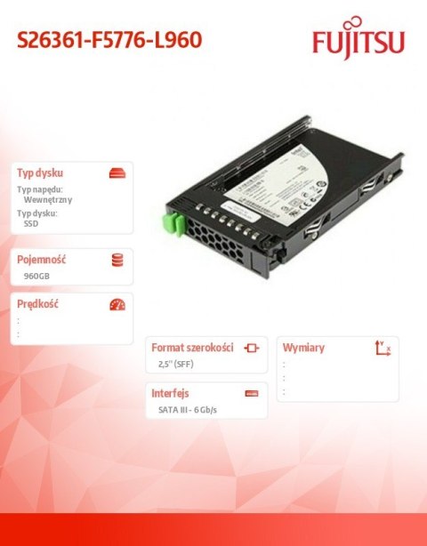 Dysk serwerowy SSD SATA 960GB 2.5'Mixe S26361-F5776-L960 Dysk serwerowy SSD SATA 960GB 2.5'Mixe S26361-F5776-L960