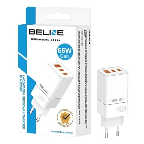 Ładowarka siciowa 65W GaN 2xUSB-C+USB-A bez kabla Biała Ładowarka siciowa 65W GaN 2xUSB-C+USB-A bez kabla Biała