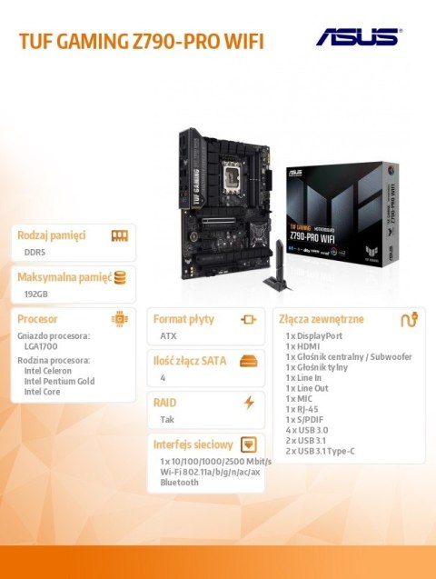 Płyta główna TUF GAMING Z790-PRO WIFI s1700 4DDR5 HDMI ATX