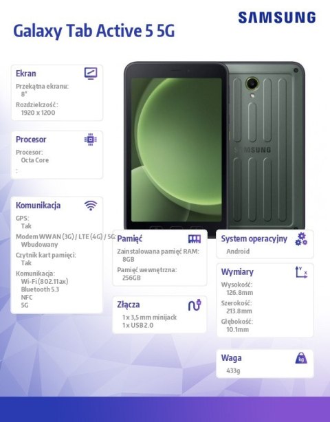 Tab Active5 5G (8.0 cali, 8+256GB) Enterprise Edition Czarny Tab Active5 5G (8.0 cali, 8+256GB) Enterprise Edition Czarny