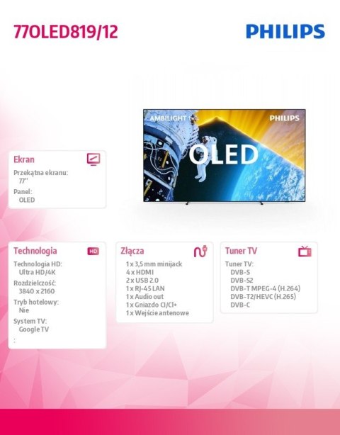 Telewizor 77 cali OLED 77OLED819/12 Telewizor 77 cali OLED 77OLED819/12