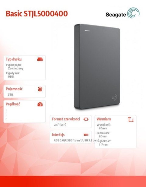 Dysk Basic 5TB 2,5 STJL5000400 szary Dysk Basic 5TB 2,5 STJL5000400 szary