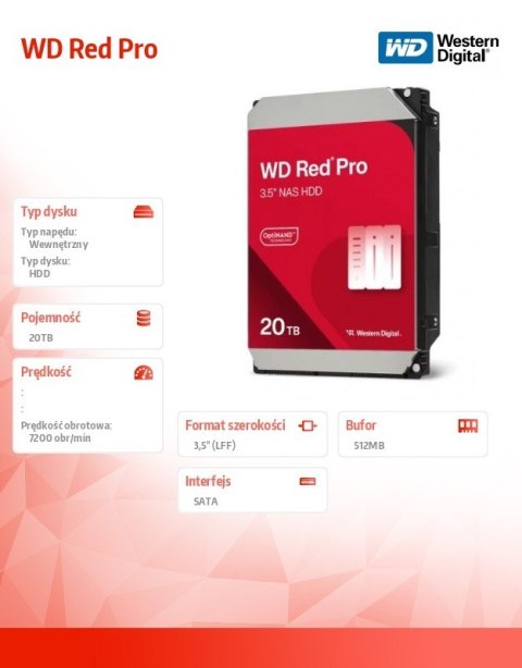 Dysk HDD Red Pro 20TB 3,5 512MB SATA III/7200rpm Dysk HDD Red Pro 20TB 3,5 512MB SATA III/7200rpm